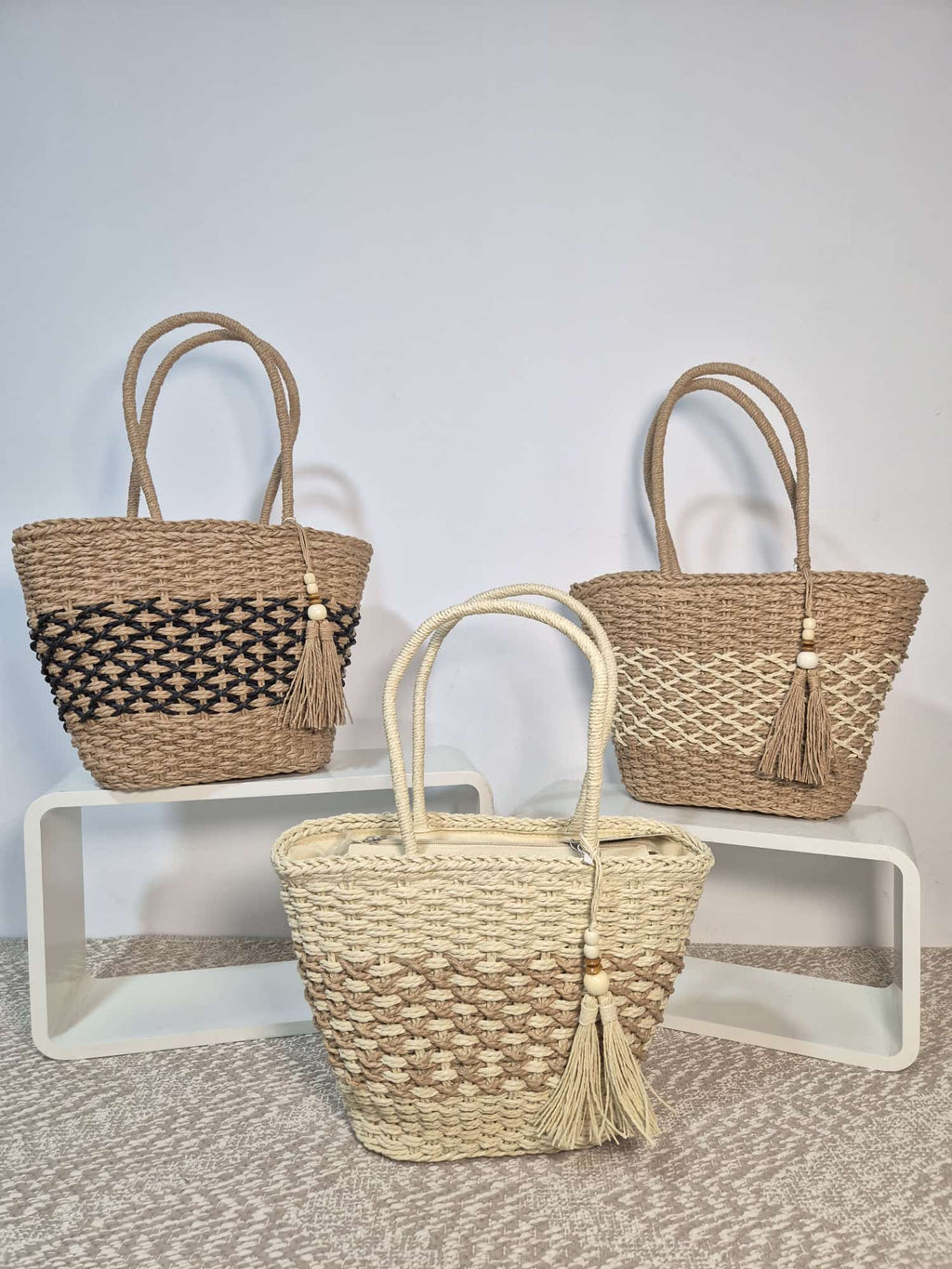 Sac Cabas Raphia avec Fermeture Éclair Mia Larouge