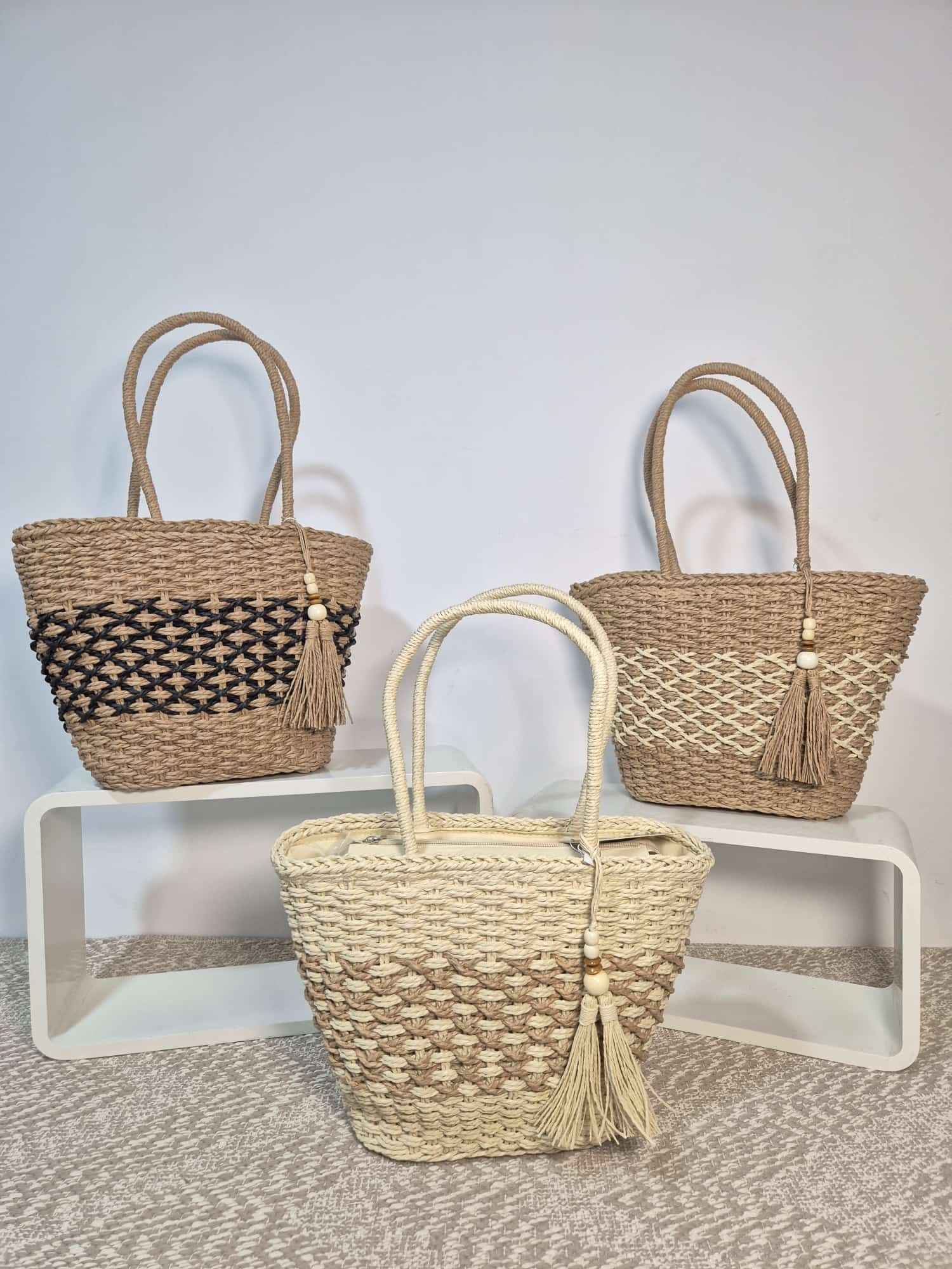 Sac Cabas Raphia avec Fermeture Éclair Mia Larouge