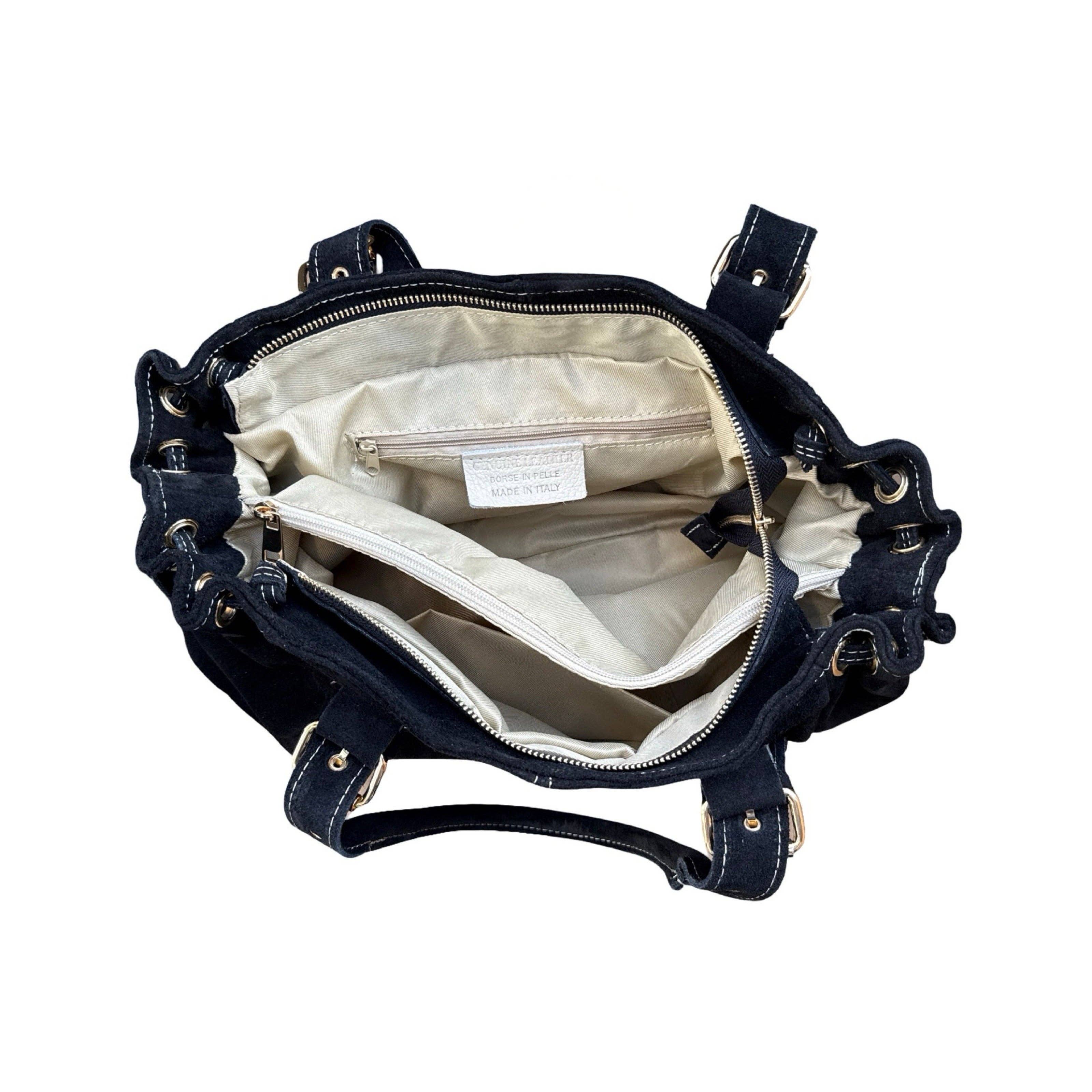 BORSA IN PELLE SCAMOSCIATA CON COULISSE LARGA