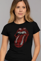 T-shirt  pour femme Rolling Stones avec logo langue usé