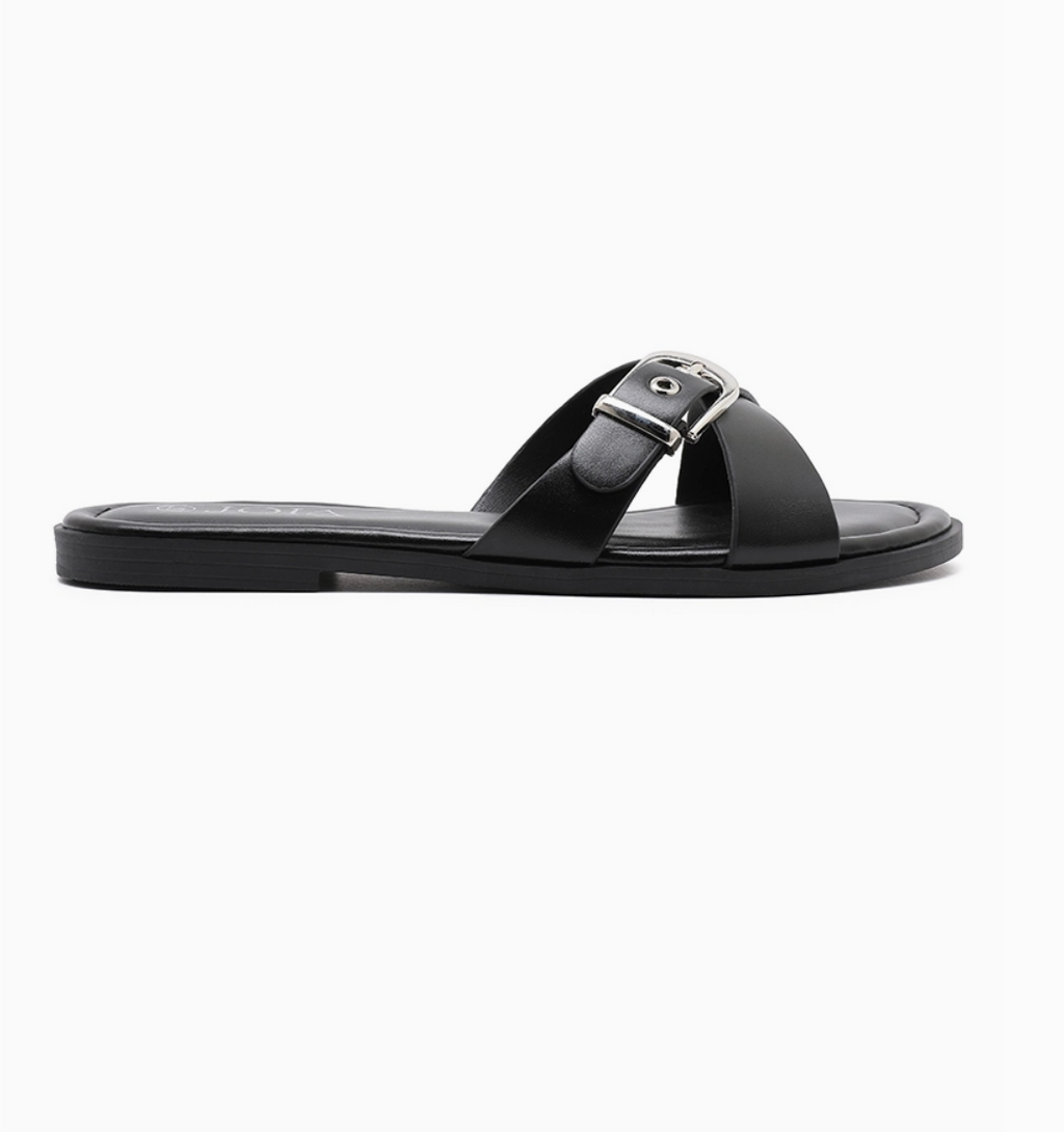 Claquette Brides Croisées Boucle Métal