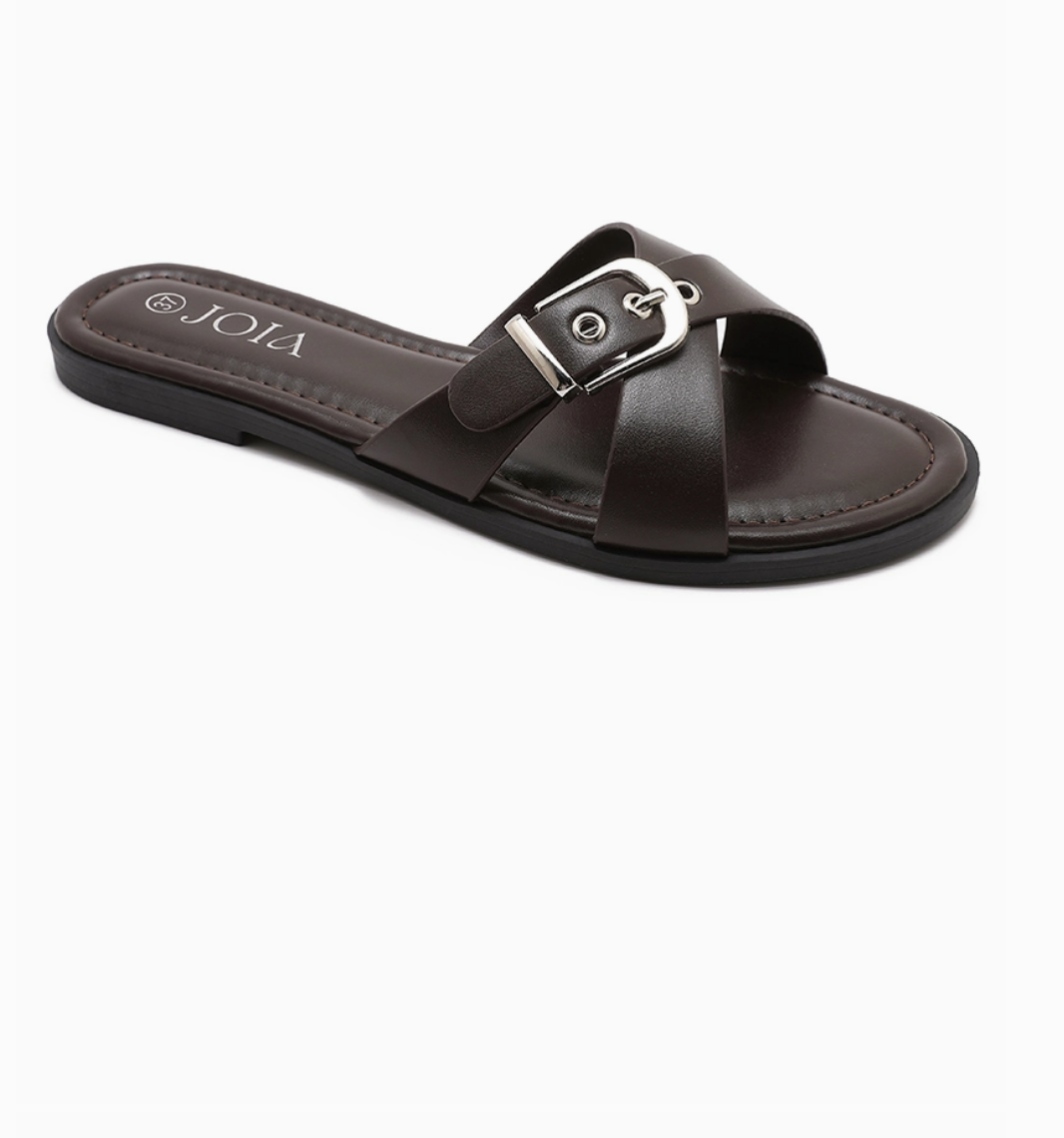 Claquette Brides Croisées Boucle Métal